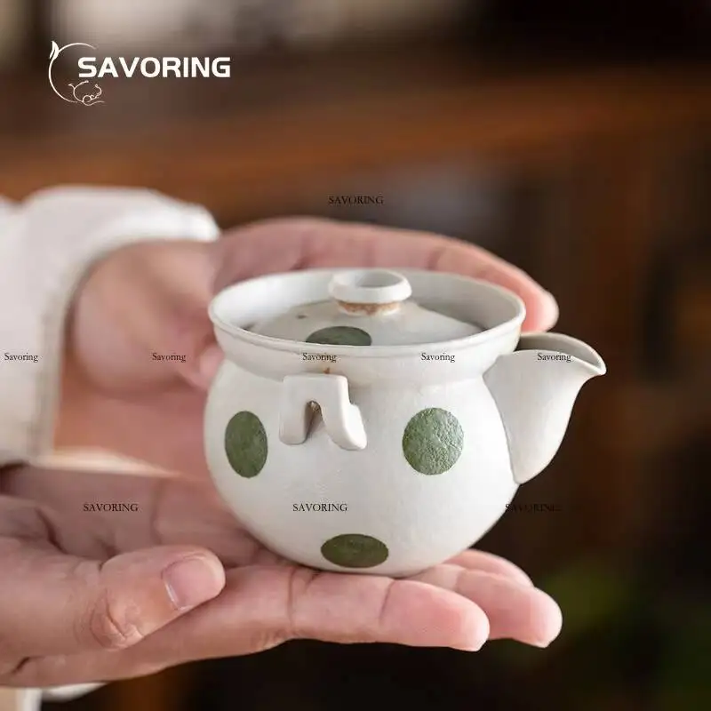 Hand-Painted Green Dot Tea Set Gaiwan Chinese Camping Cover Bowl Travel Luxury Porcelain Cup Tool Pot Ceremony Cups Accessories view 3