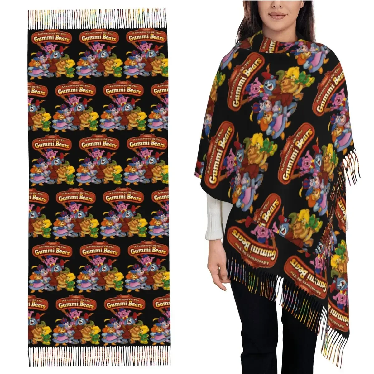 

Gummi Bears для любителей шарф с кисточками, женские мягкие теплые шали и накидки, длинная осенне-зимняя шаль