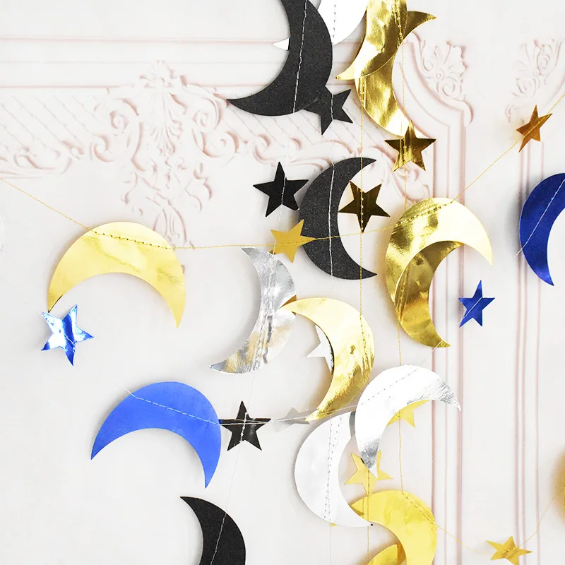 

Eid Mubarak Glitter Moon Star Hanging Ornaments Ramadan Kareem Home Garland Banner Islamic Muslim Party Decoration Supplies