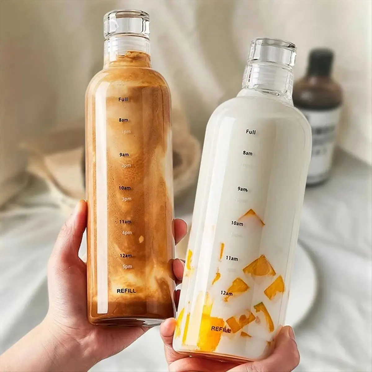 Stable- 1000ml Glass Sport Water Bottle with Time Scale Portable Water Container Sealed Brewing Wine Bottle Water Bottle