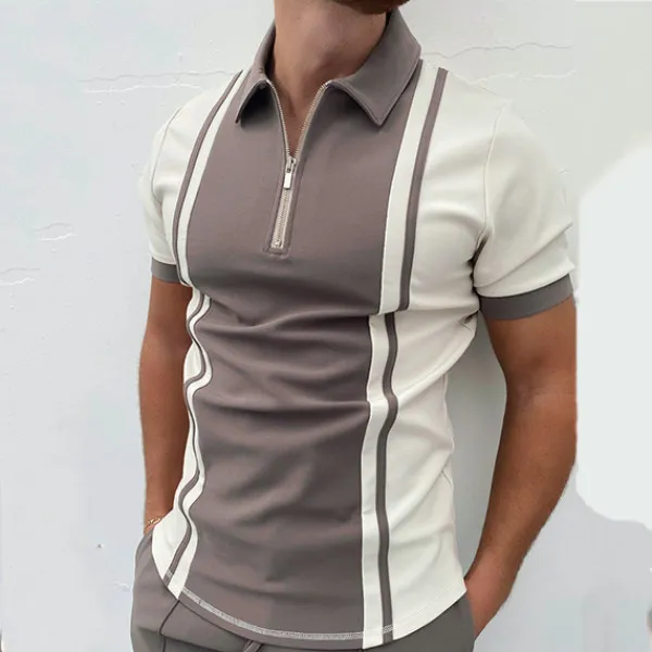 

Short sleeved zipper 3D printed minimalist men's short sleeved POLO shirt minimalist casual short sleeved top