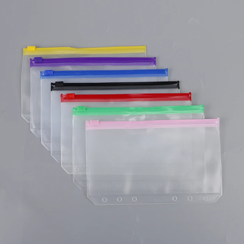 

4Pcs A6 6-Hole Binder Pockets Waterproof PVC Envelopes Zipper Binder Pouches Traveler's Notebook Organizer