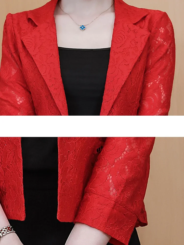 Jackets for Women 2024 Office Lady Red Black White Slim Lace Cardigan Woman Jacket Fashion Short Jacket Coat Women Clothes D539