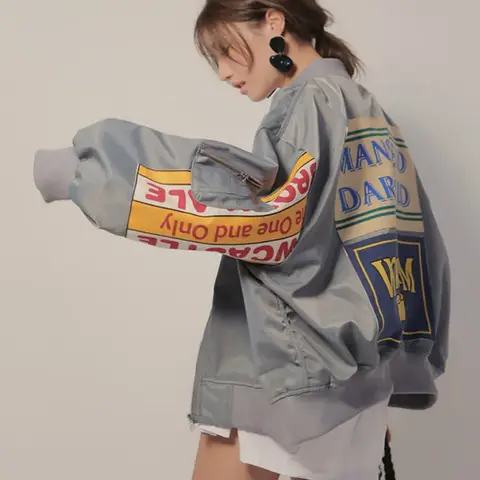 Harajuku Letters Jacket Women Windbreaker Coat Patch Loose Bomber Streetwear Casual Basic Coat Oversize Zipper Cardigan Tops