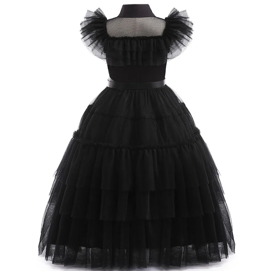 Girls Wednesday Costume Kids Addams Cosplay Black Dress Children Family Party Christmas Tulle Outfit Summer Halloween Fantasy