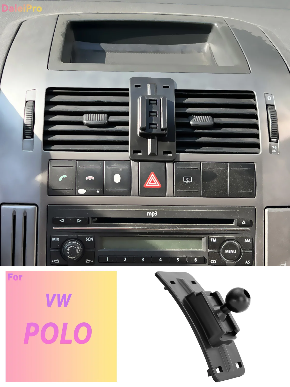 Maßgefertigte Magnetische Handyhalterung mit Luftstrom-Kühlung für Volkswagen VW Polo 2002 2003-2009, 360° Drehbar ° Schwenkbare Telefonhalterungsbasis – Detail 1