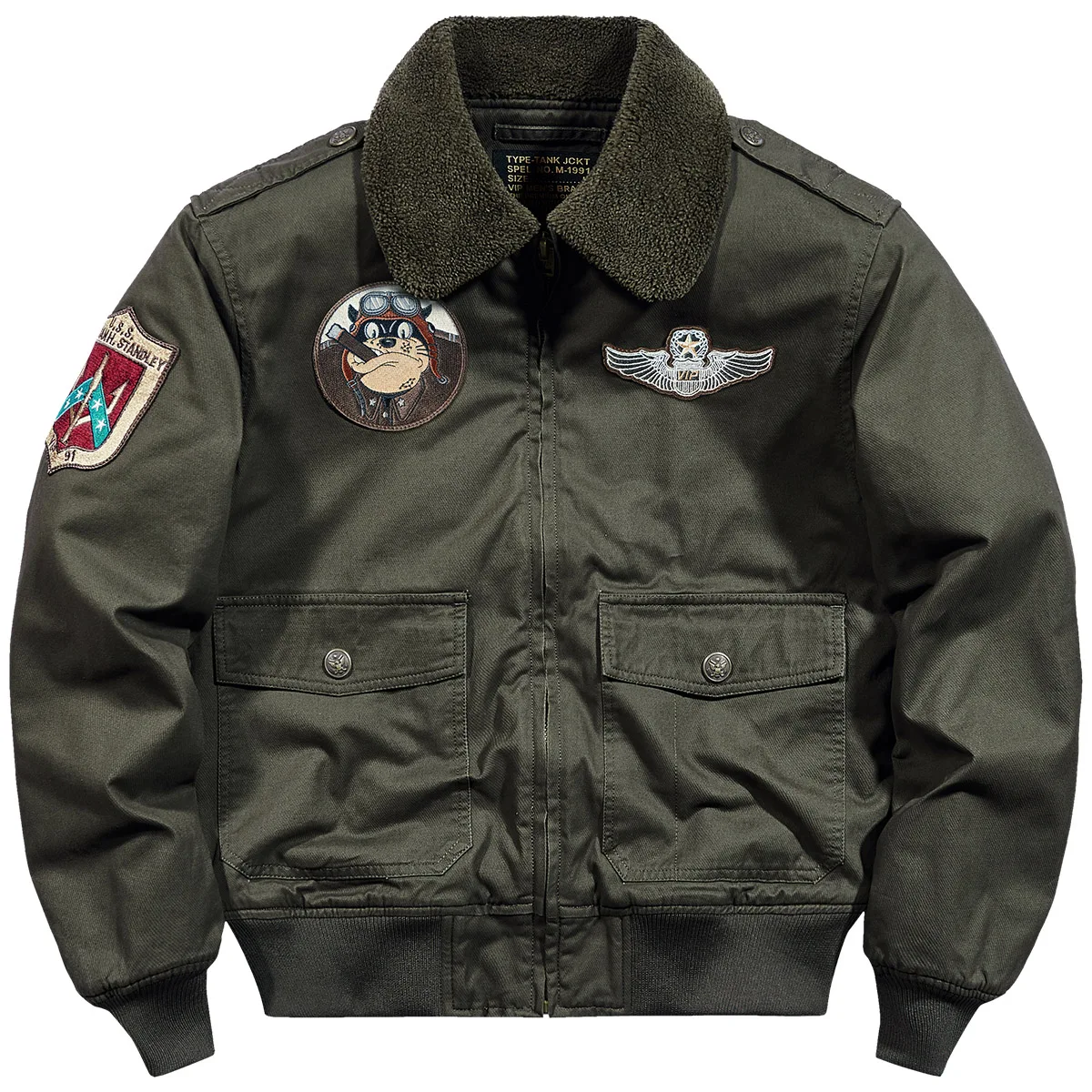 

Men's Winter Lamb Velvet Cargo Jacket Thicken Velvet Fleece Lining Bomber Coat Embroidered Badge Loose Overcoat