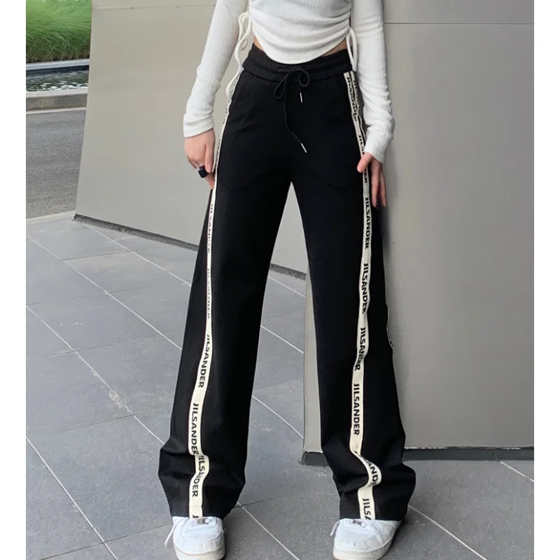 

Fashion New Women' Pants Korean Version Large Sport Loose Banana Pants Black Casual Women's Drawstring Straight Leg Pants Autumn