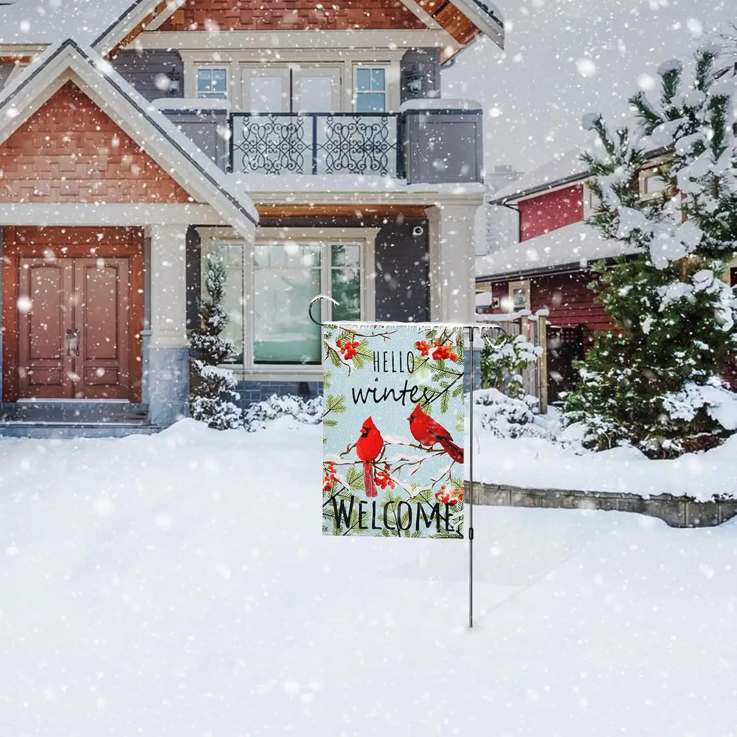 Winter Christmas Cardinal Garden Flag Double Sided 12x18 Inch Hello Winter Snowflake Sign Welcome Yard Flag Farmhouse Outdoo jjp