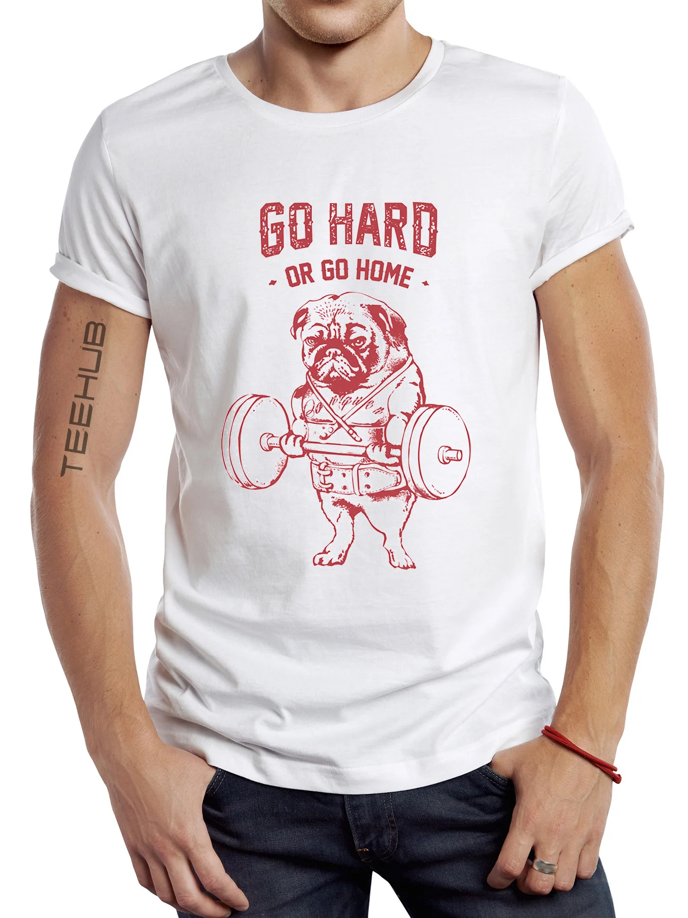 2024 Newest Men's Funny Fitness Pug Printed Tee Short-Sleeve T-Shirt Tops For Spring Summer