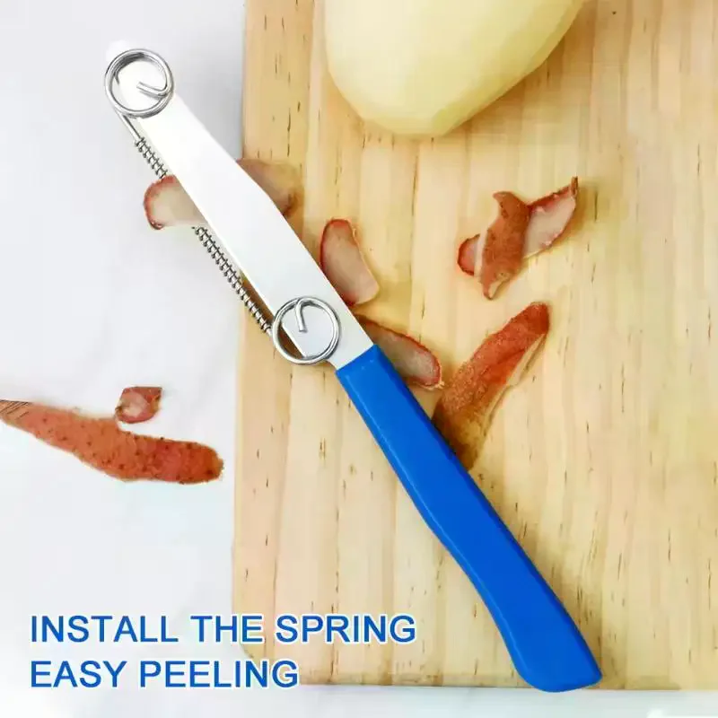 Quick Slicing Cutter Portable Fruit Vegetable Cutter Peeler With Spring For Kitchen Use Stainless Steel Fruit Knives Peeler