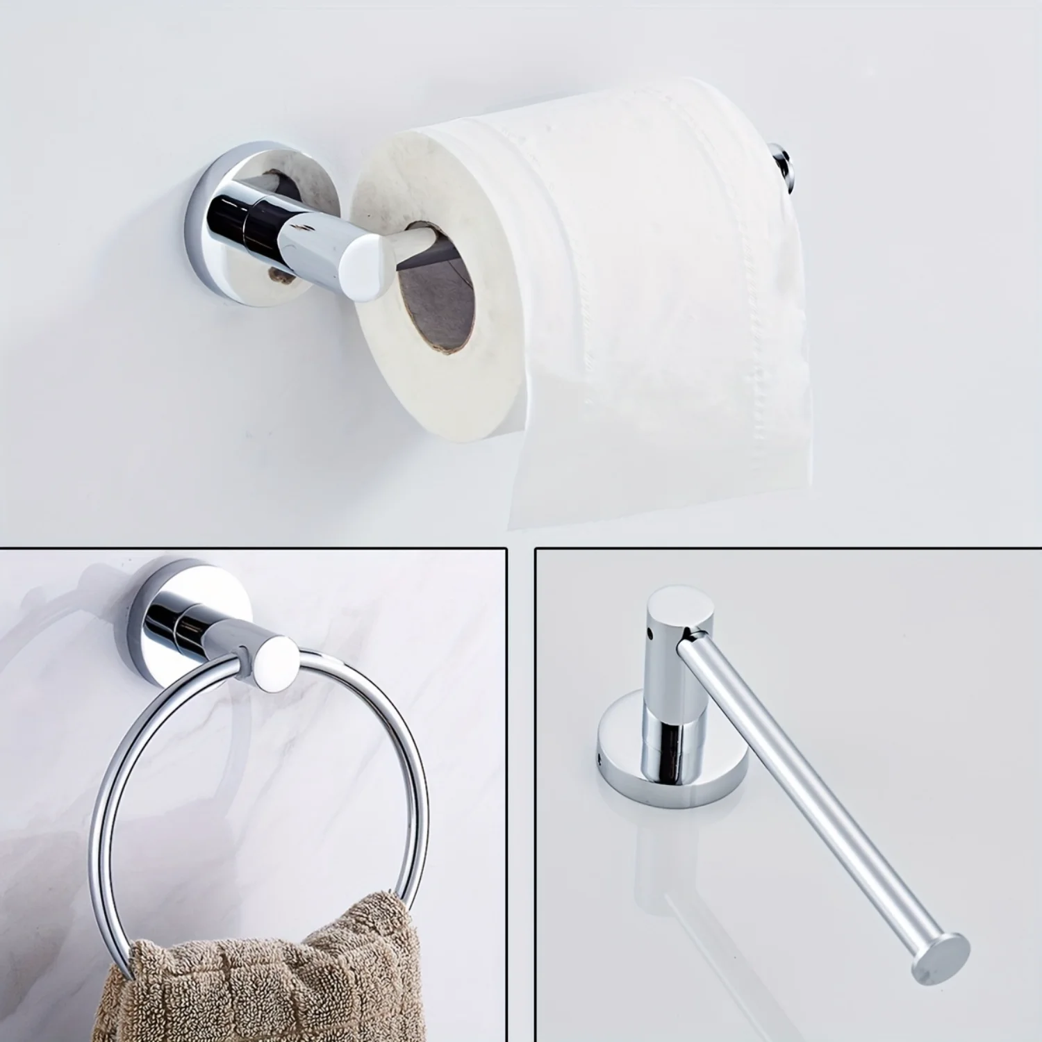 

1pc Stainless Steel Towel Ring and Toilet Paper Holder Set - Wall Mounted or Freestanding Bathroom Hardware Kit for Kitchen and