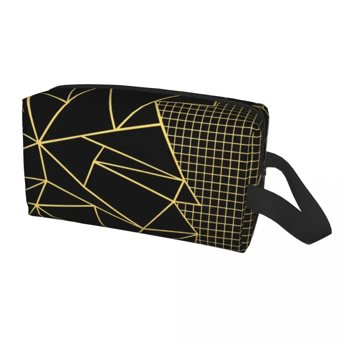 Custom Abstract Outline Grid Gold Black Toiletry Bag Women Geometric Cosmetic Makeup Organizer Lady Beauty Storage Dopp Kit Box