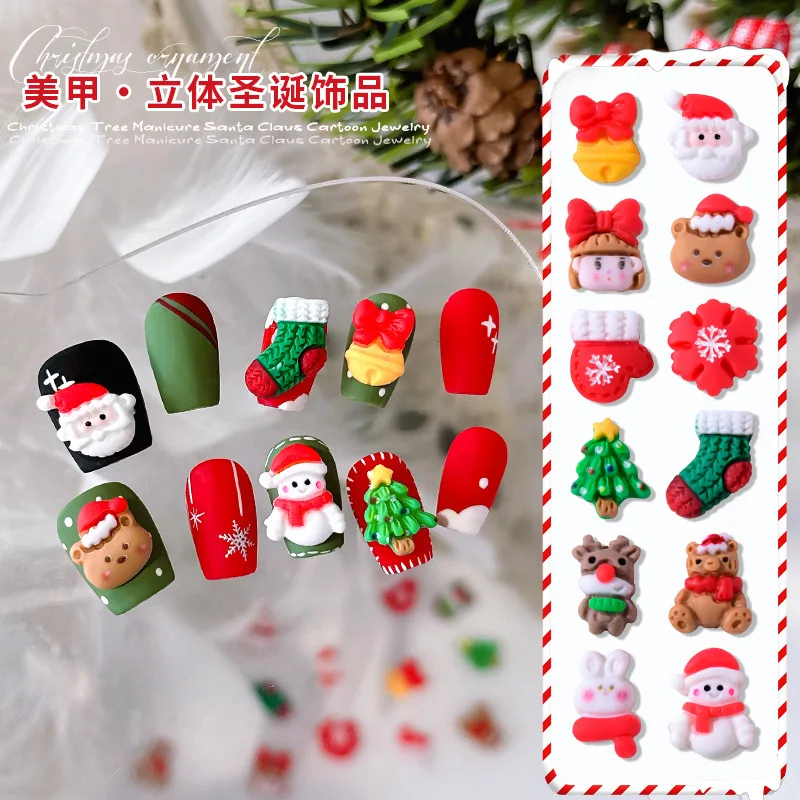 

10pcs/lot New Christmas Manicure Cartoon Jewelry Santa Claus Bell Cartoon 3D Resin Nail Diamonds Decoration