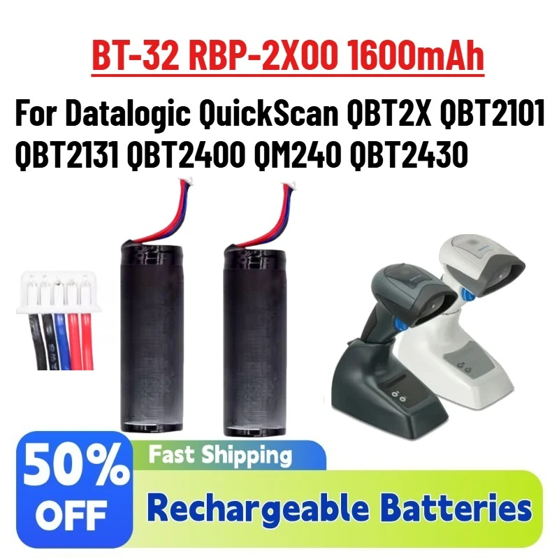 128003203 BT-32 RBP-2X00 1600mAh Barcode Scanner Battery for Datalogic QuickScan QBT2X QBT2101 QBT2131 QBT2400 QM240 QBT2430