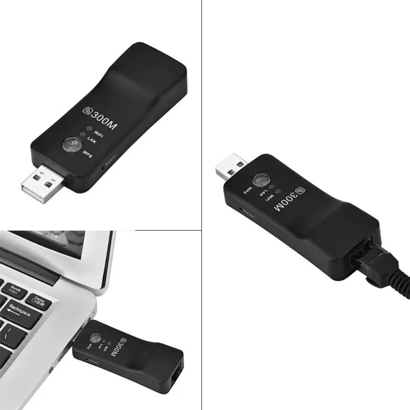 อะแดปเตอร์เครือข่ายไร้สาย 300Mbps เป็น LAN บริดจ์ WiFi ดองเกิล USB สำหรับทีวีสมาร์ท Sony เครื่องเล่น Blu-Ray อะแดปเตอร์เครือข่าย