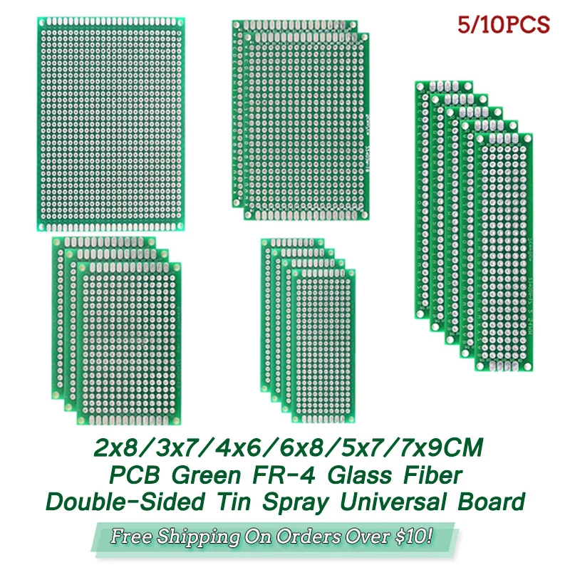 5/10PCS PCB Prototype Board Green Double Side Tin Spray Circuit Boards 2x8 3x7 4x6 5x7 7x9CM DIY Electronic Kit Free Shipping