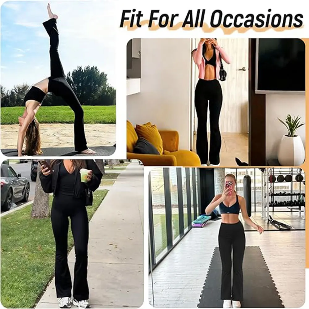 Yogabroek met hoge taille, rechte pijpen, buikcontrole en zoom met wijde pijpen - Zomer lichtgewicht ademende trainingslegging