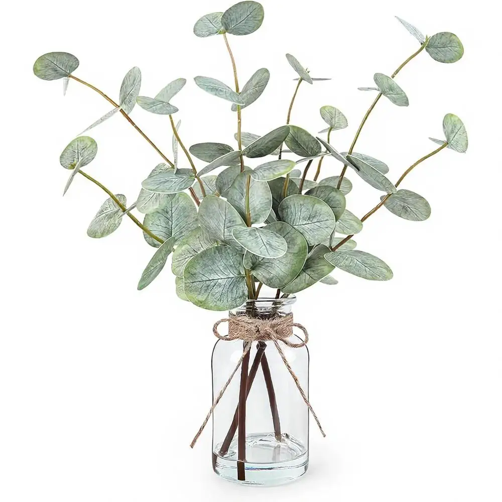 

Artificial Eucalyptus Stems in Glass Vase, 13.5 Tall, Suitable for Home or Office, Ideal for Coffee Table Centerpieces, Bathroom