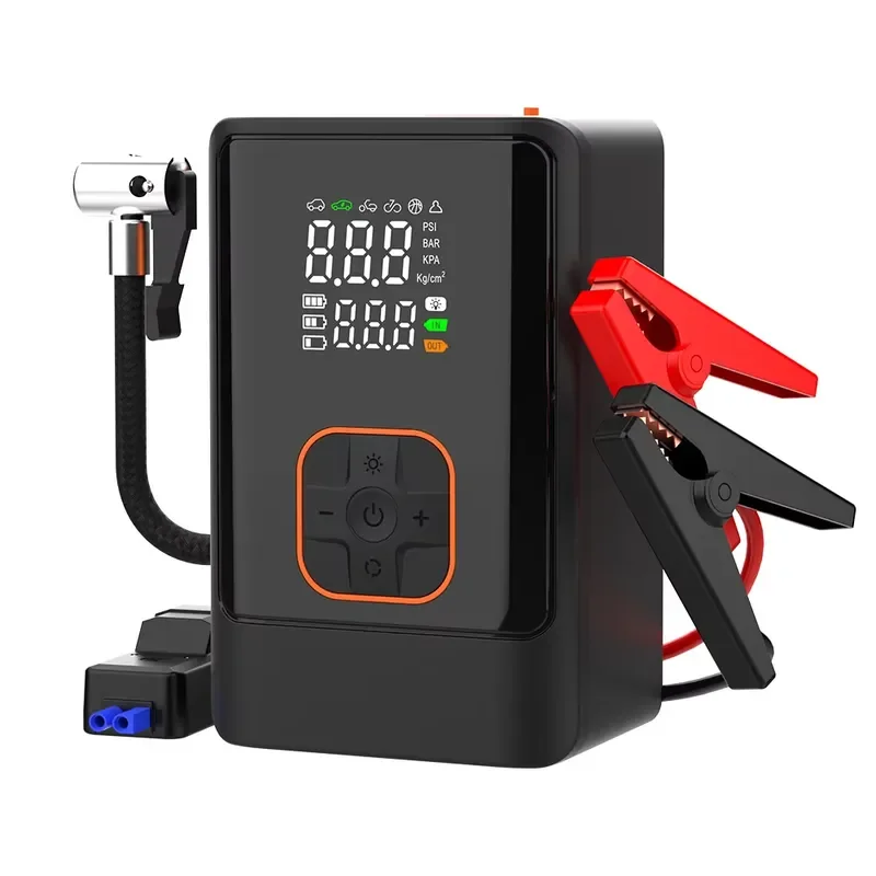 BOLRZO Emergency Starter 150PSI Portable Car Battery Tire Inflator with Air Compressor, Air Inflator with Auto-Off Function,