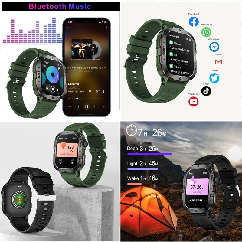 2024 New Smartwatch Men\'s Rugged Military Bluetooth Call Sport Heart Rate 3ATM Waterproof Outdoor Smart Watches For Android IOS