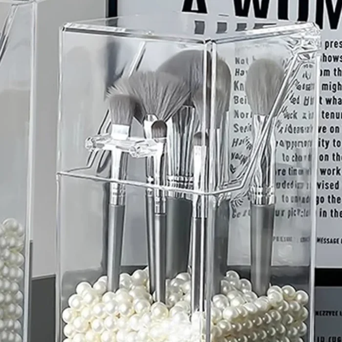 1 Uds. Cubo para brochas de maquillaje de escritorio a la moda, portavasos con tapa, maquillaje a prueba de polvo, lápiz labial, caja de cosméticos, tubo organizador transparente