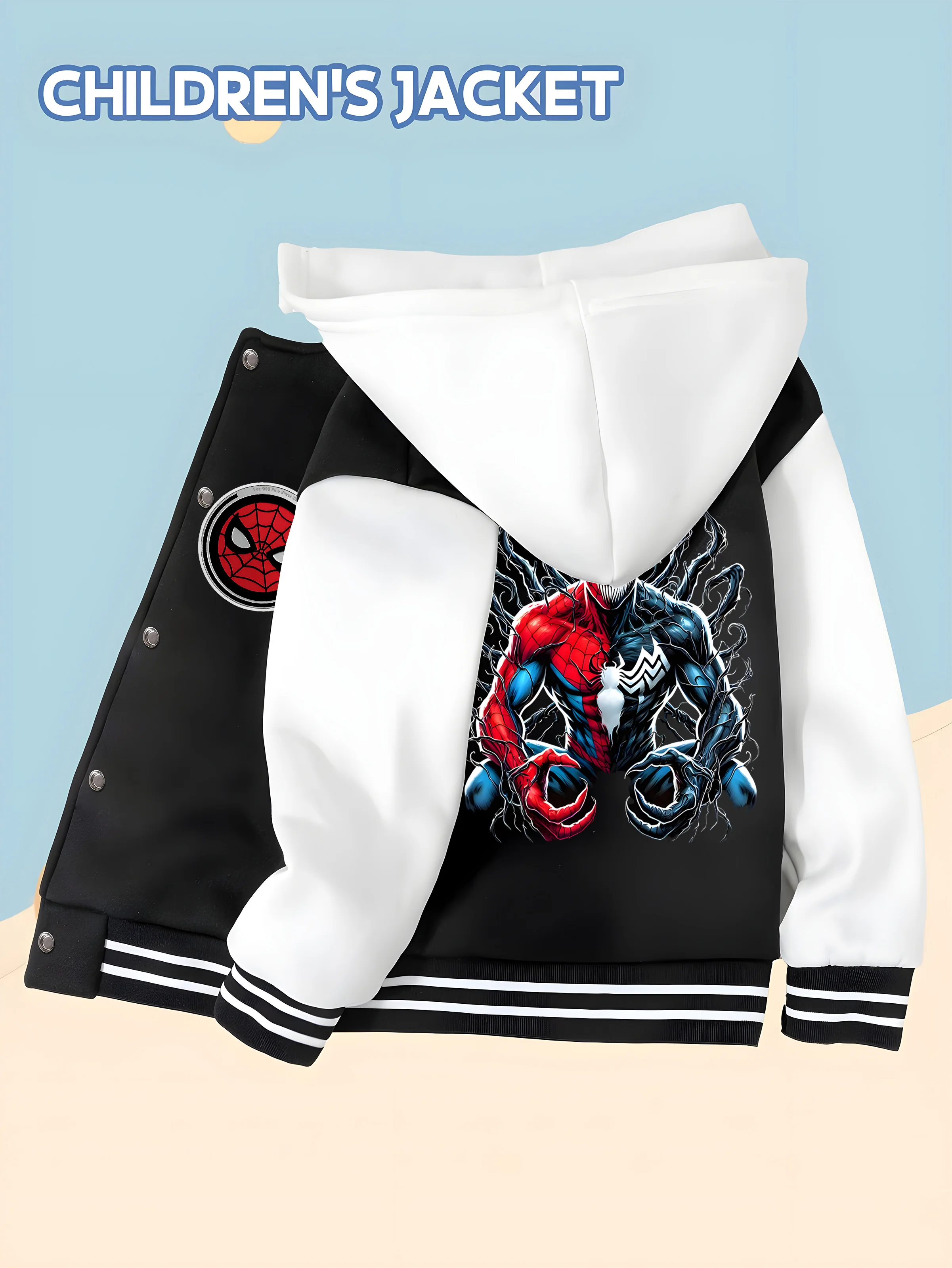 

MINISO Marvel Spider-Man Venom Symbiote Children's Baseball Jacket - Unique design, soft and skin-friendly, suitable for childre