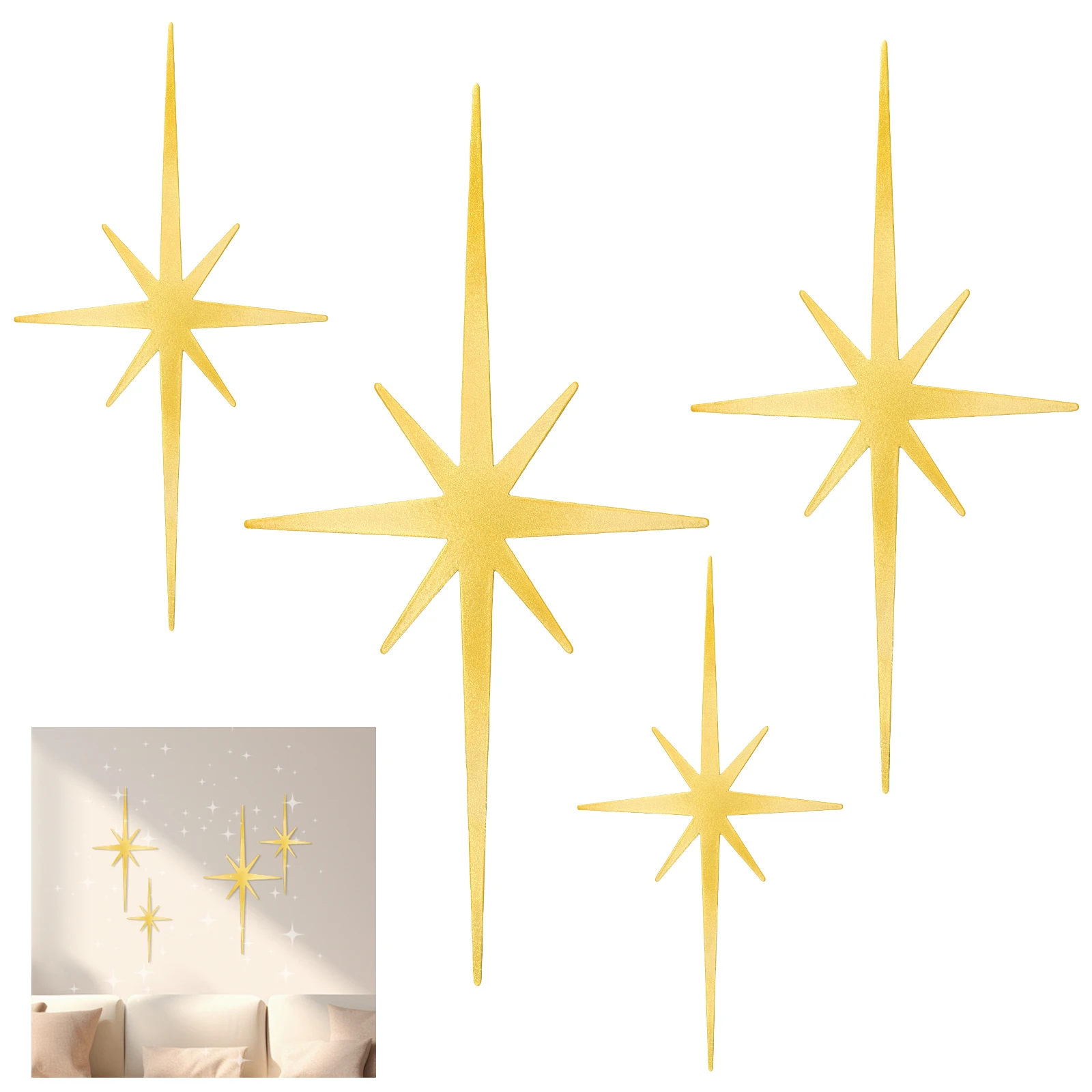 4 Pcs Cast Iron Starburst Wall Decor Metal 8 Pointed Atomic Stars Wall Hangings Mid Century Modern Elegance Wall Accents Art