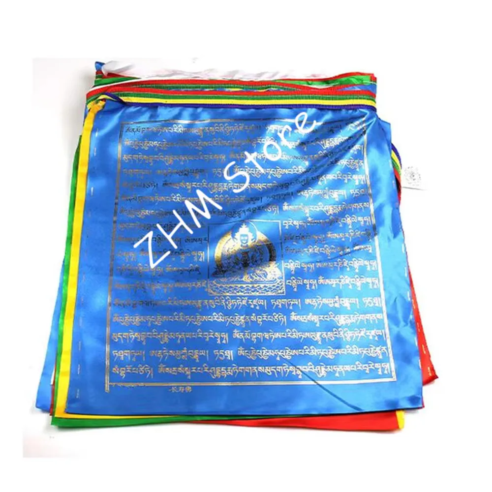 

Tibetan Buddhist Amitayus Gold scripture prayer flag silk five colors Print 5 Meters 10 pcs/string Religious Luck Scripture