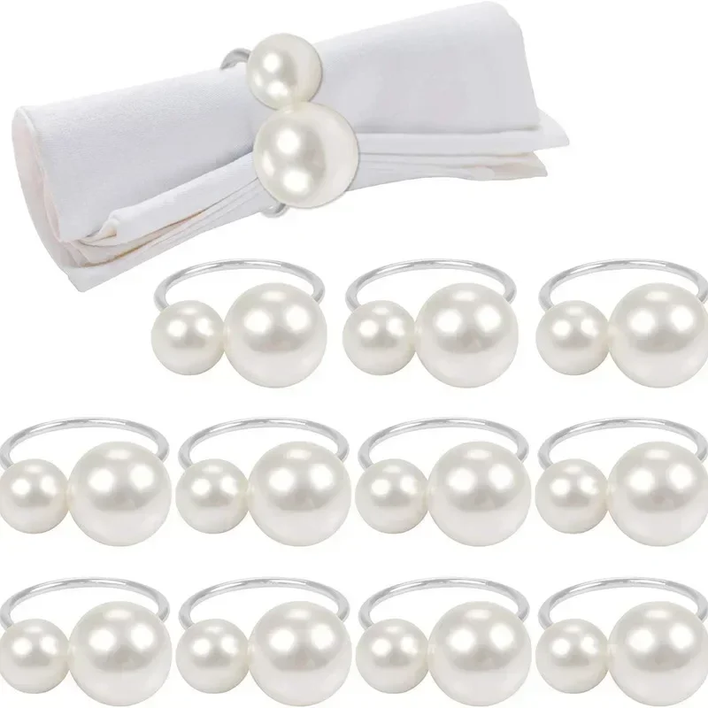 1-96Pcs Elegant Napkin Rings Pearl Beads Gold Napkin Ring Holders Wedding Decor for Dinner Party Home Table Decoration