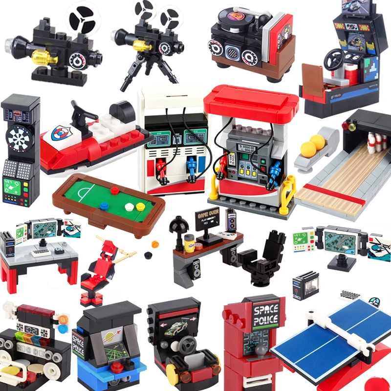Bloques de construcción MOC City Street View para niños, Mini consola de juegos Arcade Retro, escritorio de pantalla de ordenador, modelo de tablero de ajedrez, juguetes para niños, regalo