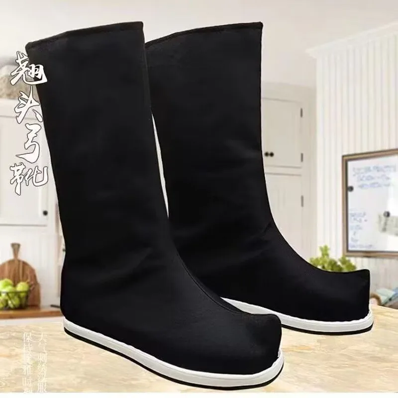 รองเท้าบูทนักรบสีดำขาว รองเท้าบูทสบู่ วินเทจ นักรบวูเซีย อัศวิน นักดาบ นินจา อุปกรณ์คอสเพลย์ รองเท้า