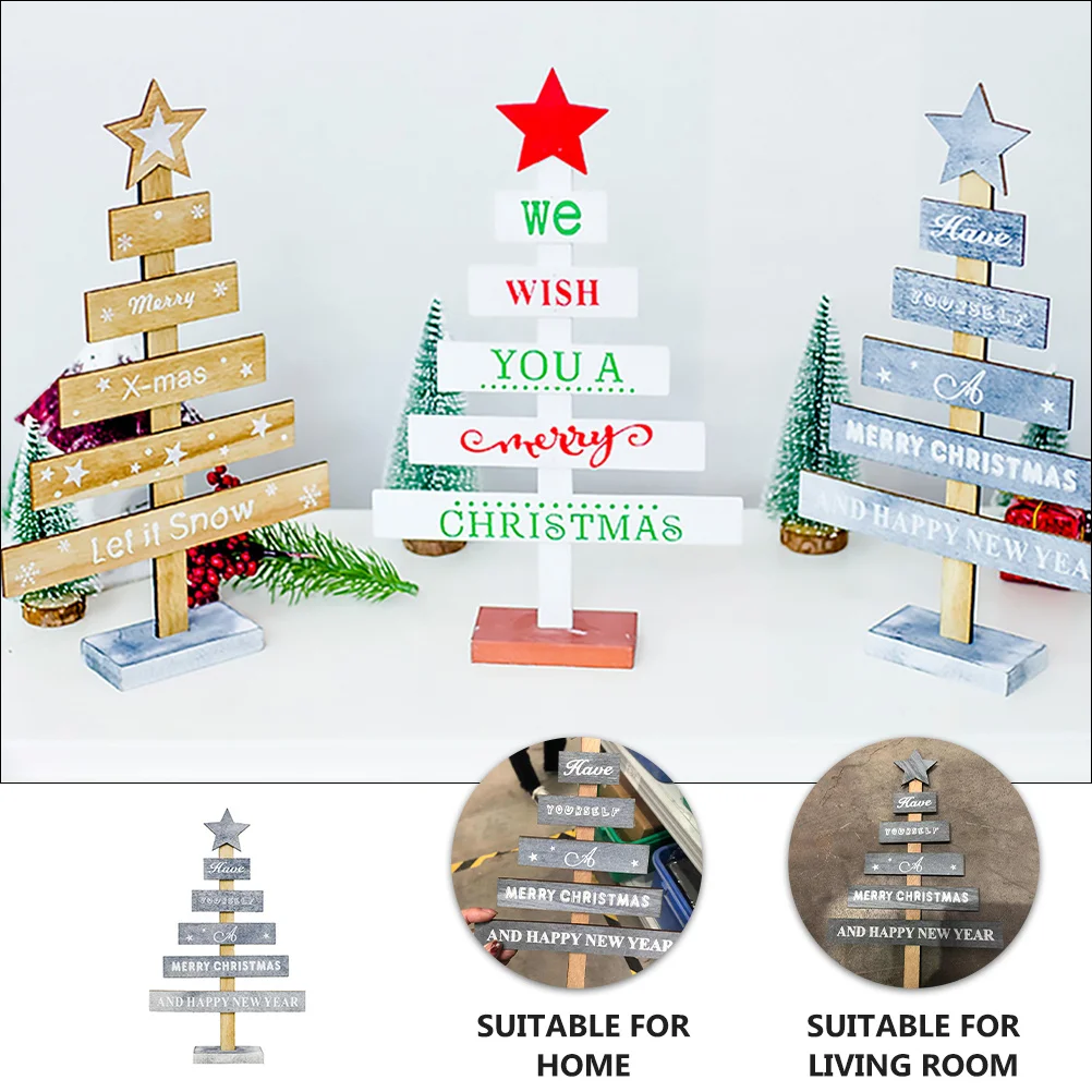 

Christmas Tree Ornament Grey Wooden Mini Letter Painted Elegant Pentagram Decor Home Party Tabletop Christmas Tree Ornament