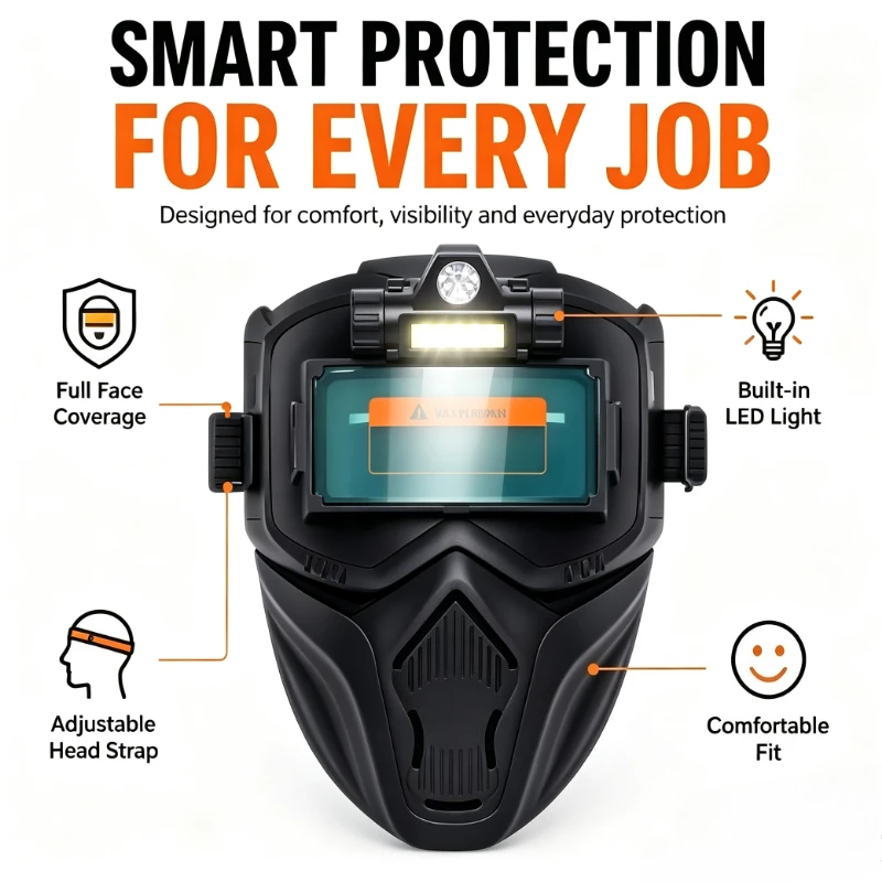 Auto Darkening Full Face Welding Mask, Adjustable Headband Protective Welding Helmet for DIY Home Workshop Use
