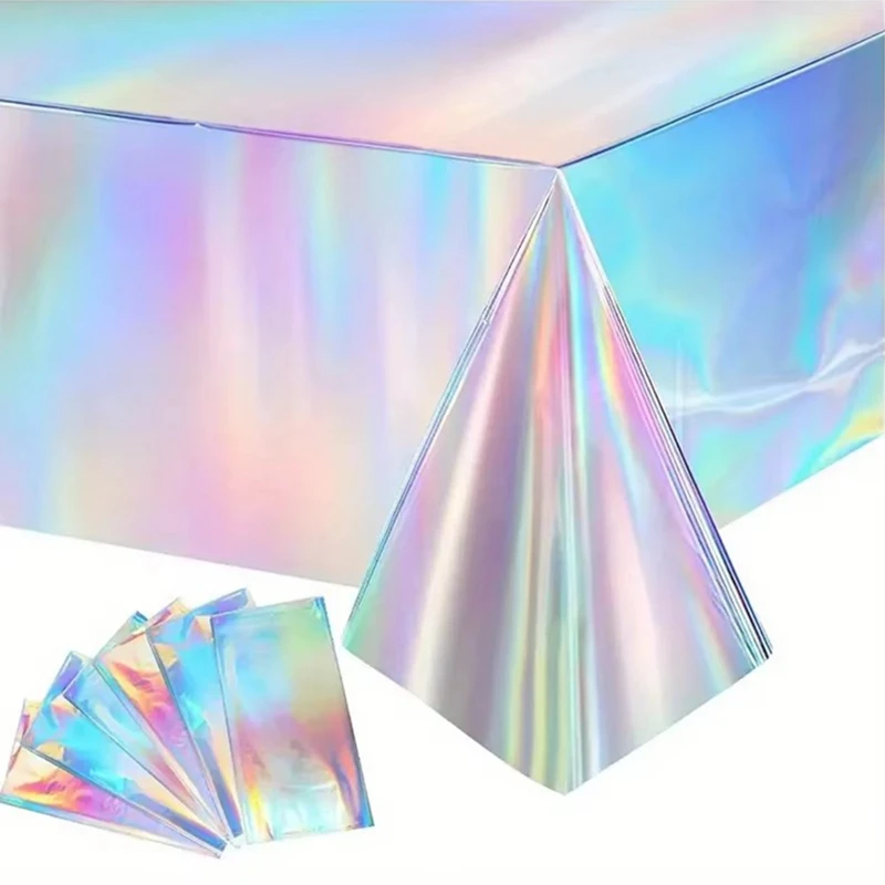 1/3/5pcs Iridescent Tableclothe Laser Silver Disposable Table Cover for Wedding Kids Rainbow Birthday Party Decoration Supplies