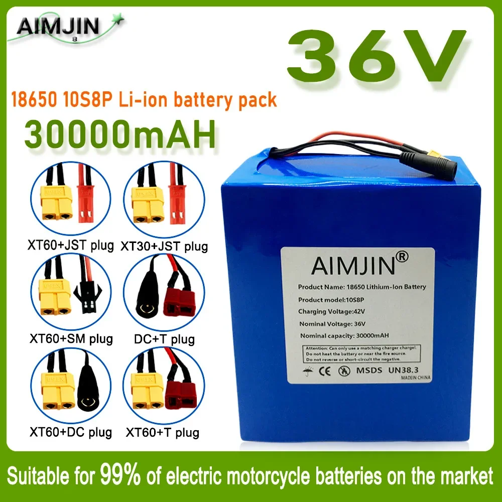 

New 36V 30Ah 18650 10S8P A-class lithium battery pack, 1500W high-power built-in BMS, suitable for various energy storage backup