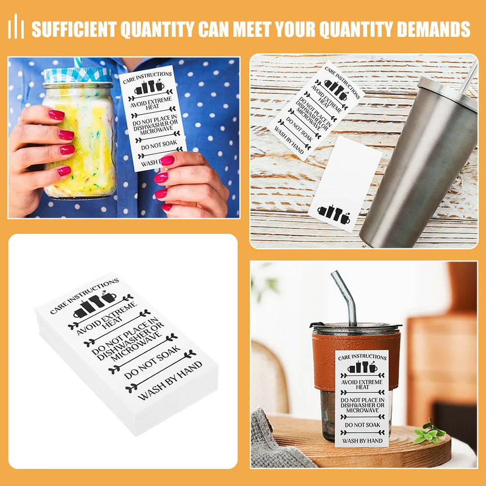 

100Pcs Cup Care Guide Tags Glass Drinkware Packaging Labels Small Business Stickers Beverage Safety Instruction Cards