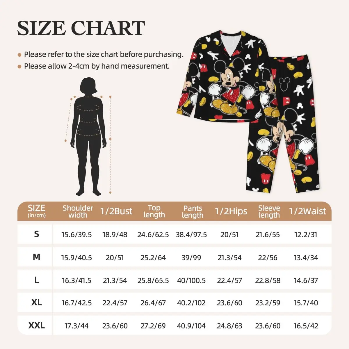 Disney Mickey Mouse Women\'s Pajamas Set 2 Piece Set For Women Casual Long sleeve Suit