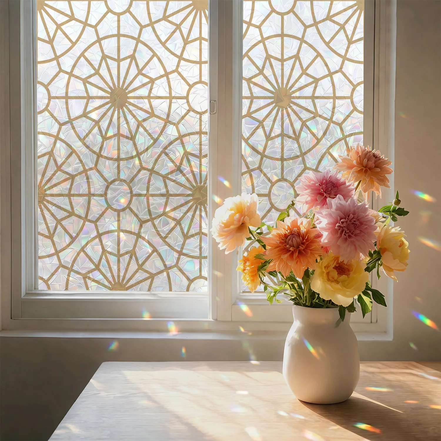 Static Cling Privacy Window Film, Colorful Insulated UV Resistant Window Sticker,  for Bathroom Balcony Glass Decorative Decals
