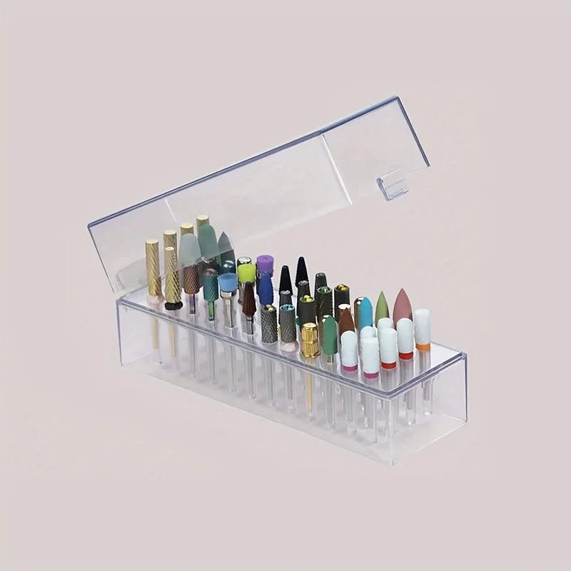 48 Holes Clear Nail Drill Bits Holder Storage Box For Milling Cutter Dustproof Nail Bit Case For Acrylic Nails Accessories