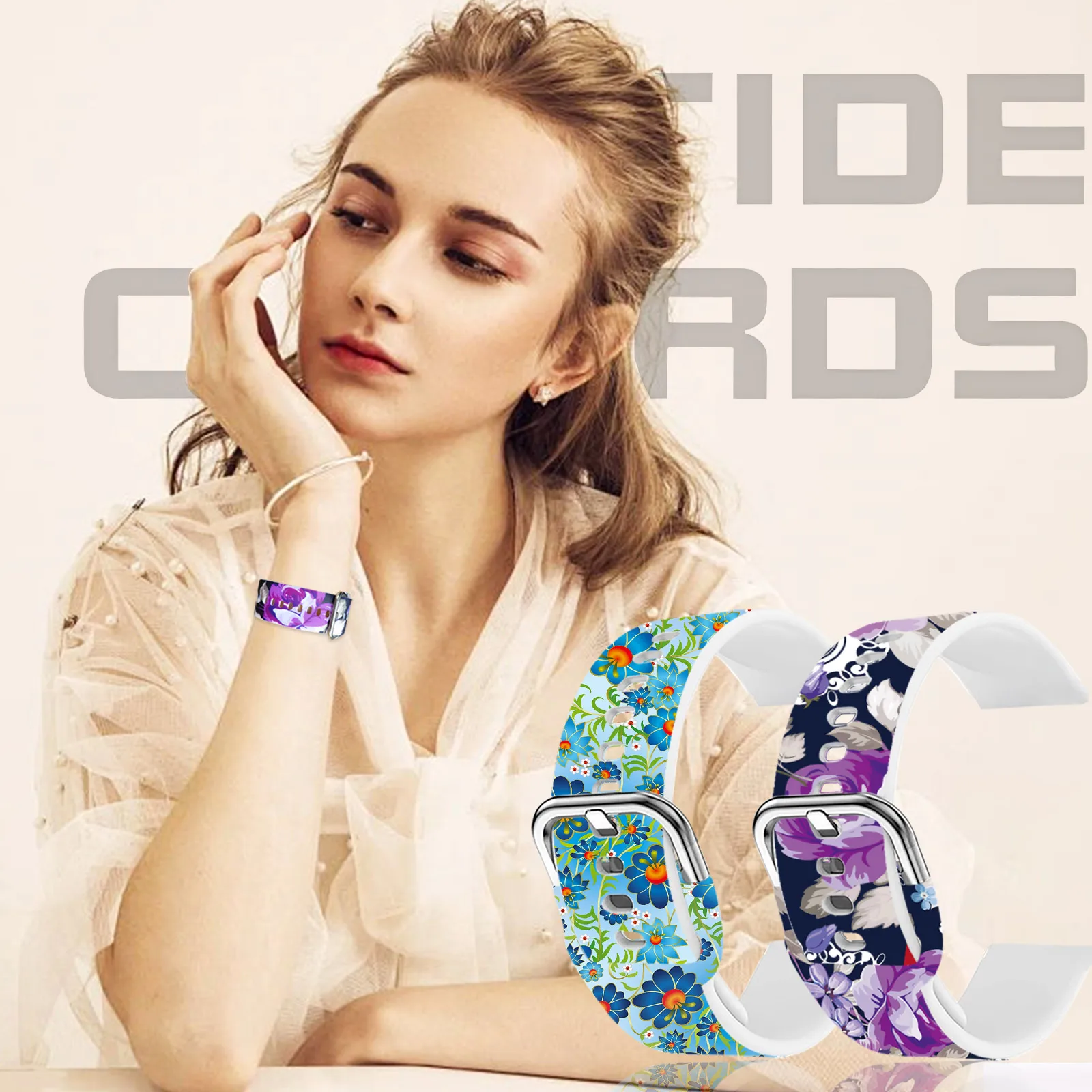 Tali Cetak Seri Bunga untuk Fitbit Versa 2/1 Gelang Jam Tangan Gelang Dapat Diganti untuk Versa 4/3 Gelang Jam untuk Wanita Sebagai Hadiah