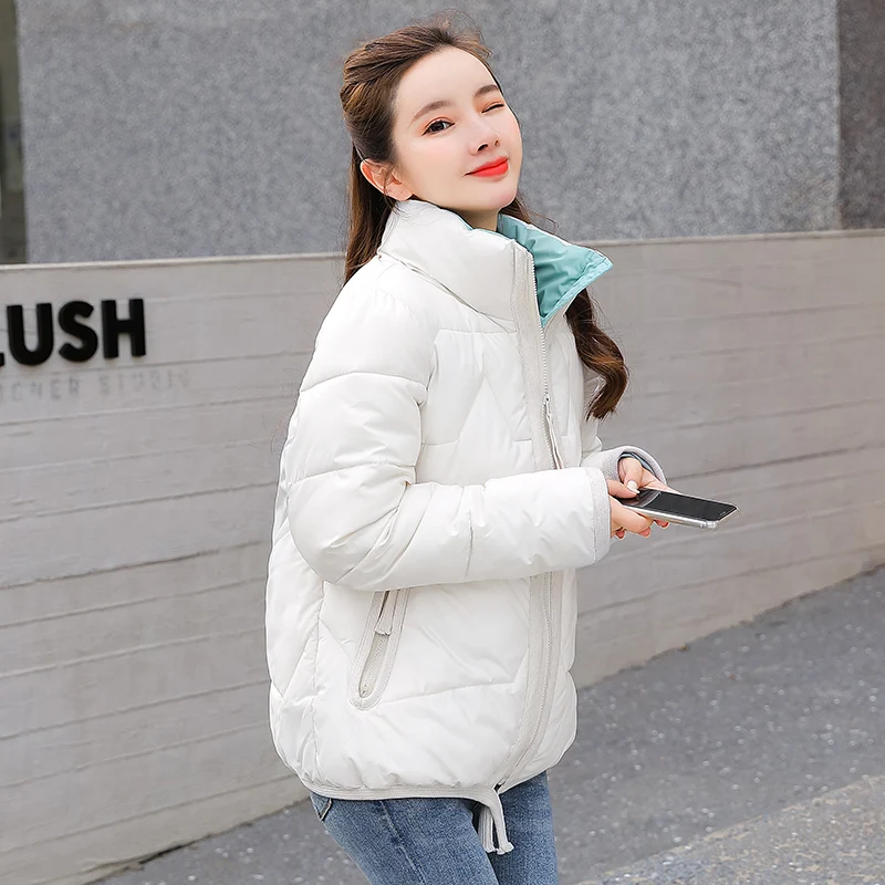 Women Warm Puffer Coats Zipper Short Parkas Outwear 2023 Stand Collar Winter Parkas Thick Cotton Padded Jackets for Female Ins