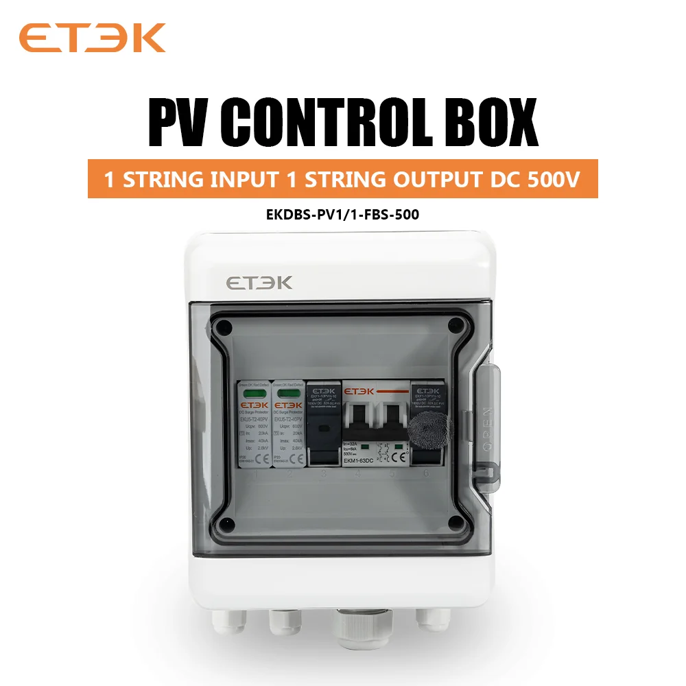 ETEK 500V PV Combiner Box 1 String Input 1 String Output With Lightning Protection Solar photovoltaic DC Waterproof Box IP65