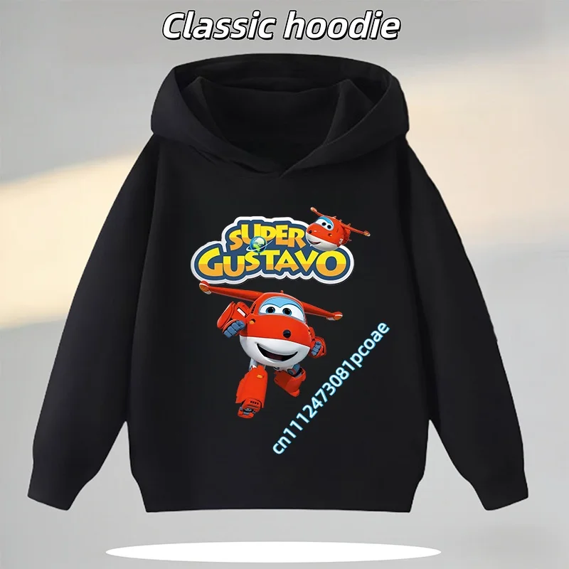 Super Wings Children's Hooded Sweatshirt - Boys' Sport Shirt - Girls' Casual Top - Cartoon Print - Autumn/Winter Long-Sleeve