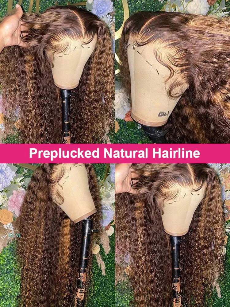 Highlight Ombre Curly 6x4 Glueless Wig Human Hair Ready To Wear Preplucked Hairline 4/27 Deep Wave Lace Closure Frontal Wig