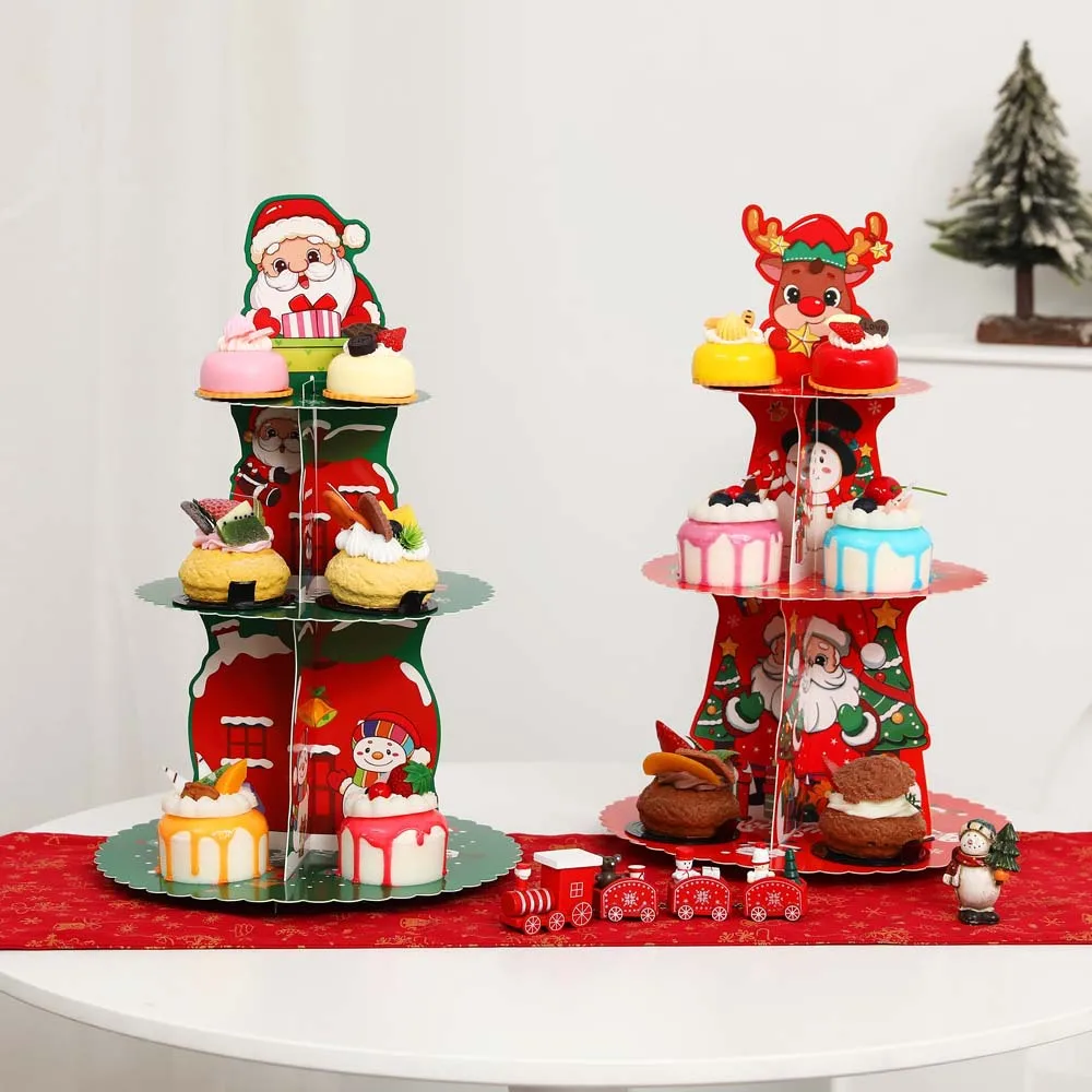 Christmas Cake Stand, Christmas Home Decoration, Dessert Table Display Stand, Three-Layer Paper Cake Tray