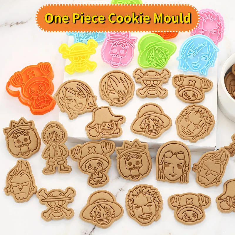 Anime One Piece Cookie Cutters Plastic 3D Figure Luffy Shape Pressable Biscuit Mold Cookie Stamp Kitchen Baking Pastry Bakeware