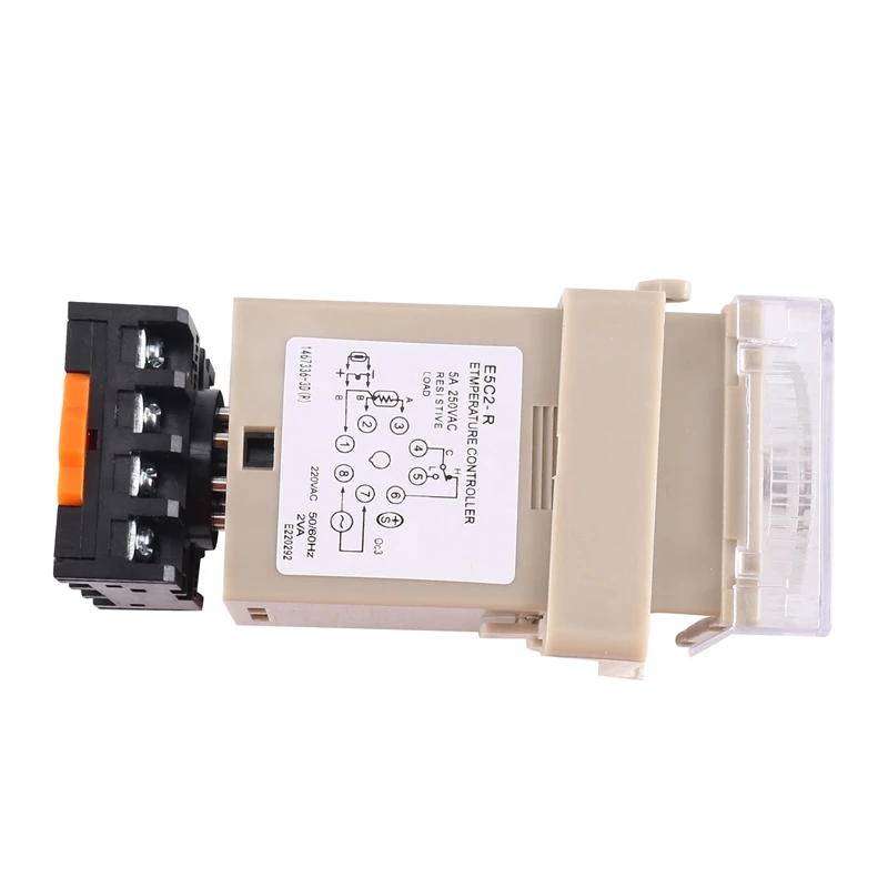 1 Piece E5C2 Guide Rail Type Temperature Controller 220V Digital Display Pointer Control Switch (B)