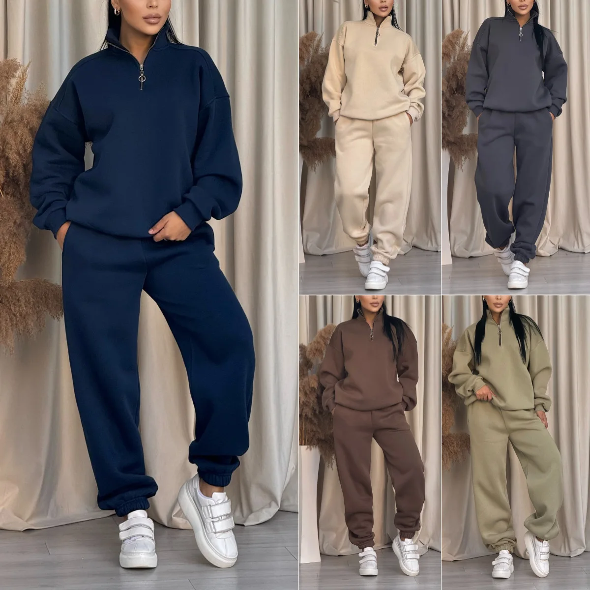 

Women's 2025 Sweatshirt Zipper Pants Two-Piece Set Spring Fashion Casual Comfortable Breathable Polyester Blend Outfit