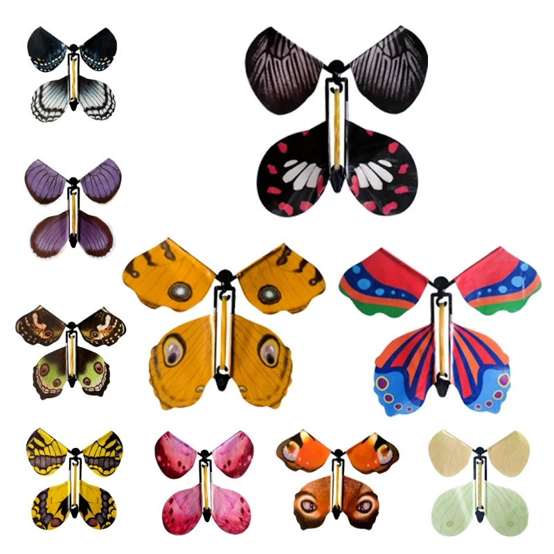 Q0KB 10PCS/Set Simulation Butterflies Toy Outdoor Flying Toy Interactive Greeting Card Decoration Kids Boys Girls Magic Props